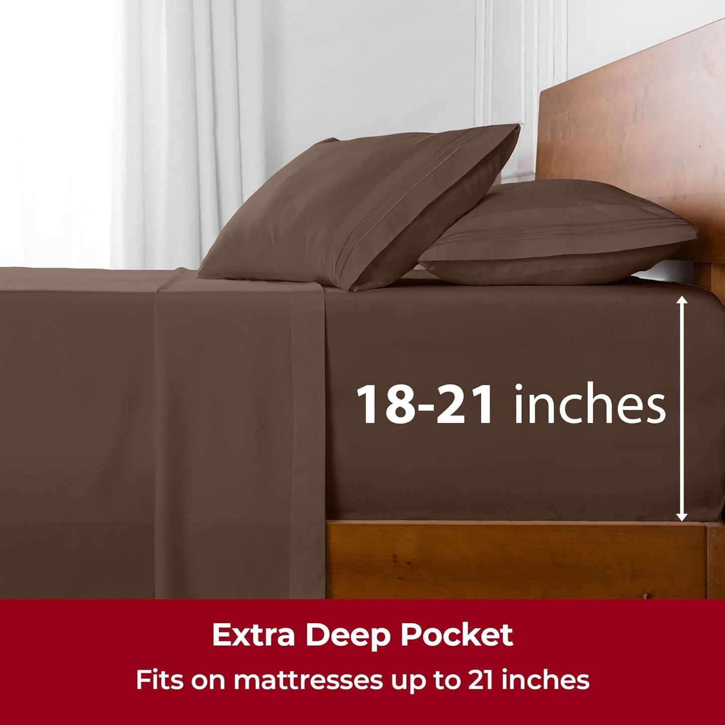Mellanni Extra Deep Full Sheets - 4 PC Iconic Collection Bedding - Hotel Luxury, Ultra Soft, Cooling Bed Sheets - Wrinkle, Fade, Stain Resistant (Full, Brown)