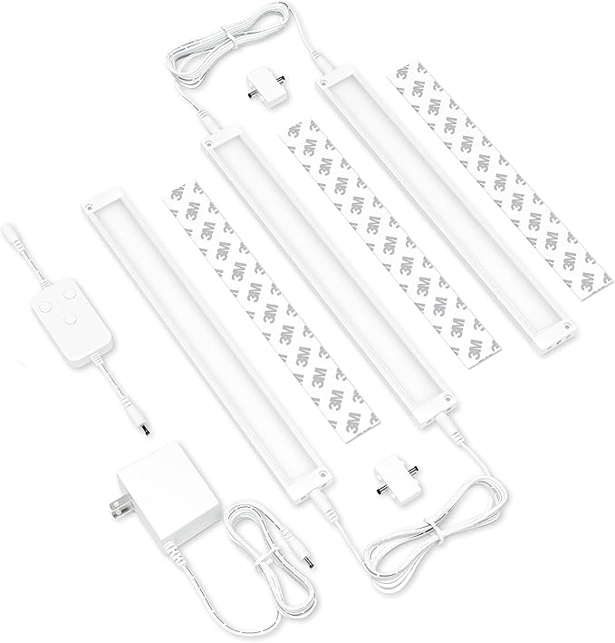 EShine 3 Pack 12 inch White Smart Dimmable LED Under Cabinet Lighting Kit Compatible with Alexa, Google - Warm White (3000K)