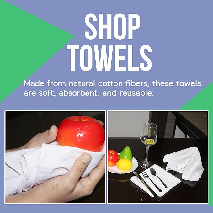 WHITEWRAP Shop Towels| Multipurpose Commercial and Residential Shop Cleaning| Car Wash, Polish, Housewares, Coffee Machine, Restaurant, Bathrooms, Electronics, Auto Garage | 50 Pack 14"x12" White