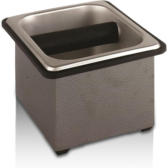 Rattleware Stainless Steel Knock Box – Heavy-Duty Espresso Puck Disposal Bin with Welded Rubber Bar – Perfect for Coffee Bar Accessories, Café, Restaurant, or Home Use (6" x 5.5" x 4")