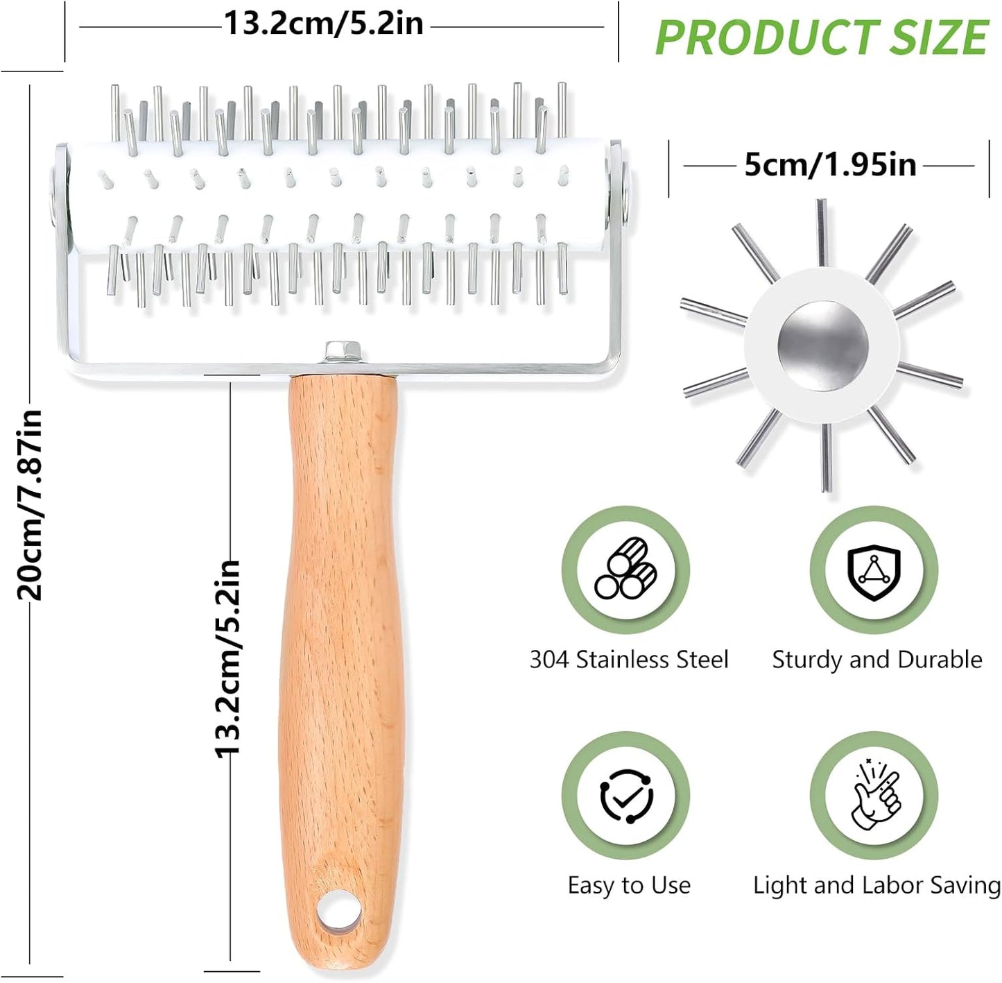 Pizza Dough Docker, Professional Dough Roller with Wooden Handle, Sturdy Pizza Docking Tool that Prevents Dough from Blistering, Time-Saver for Making Pizza Cookie Pie Pastry