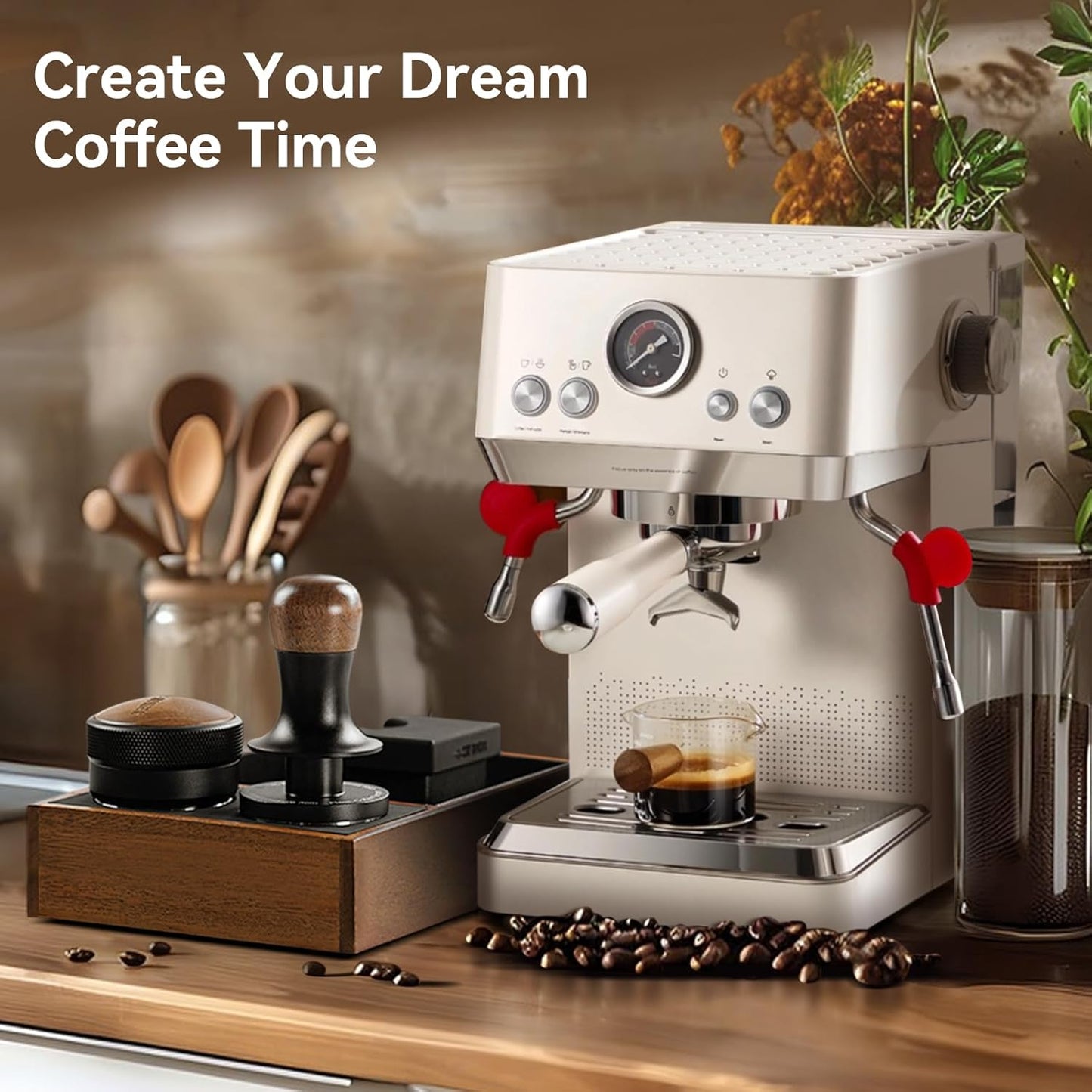 MHW-3BOMBER 53.35mm Espresso Coffee Tamper with Three Spring Loaded Calibrated Espresso Tamper 30lbs 54mm Espresso Hand Tamper with Sound Feedback Titanium Coating Black T6177T-OS