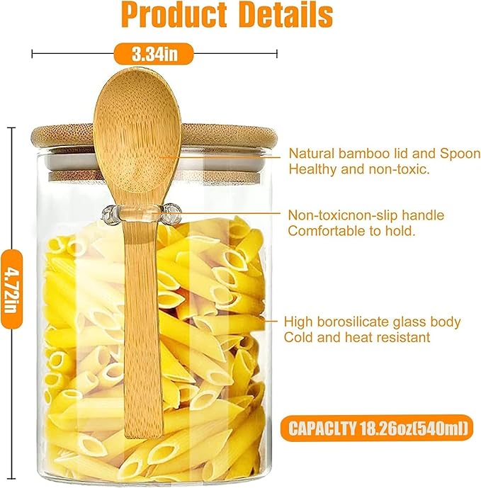 2-Pack 18.2 oz Overnight Oats Containers with Lids,Sealed Borosilicate Glass Jars with Bamboo Lid and Spoon,Clear Food Storage Jar for Kitchen,Candy, Spices, Coffee Beans,Cookies, Salad,Oats, Flour