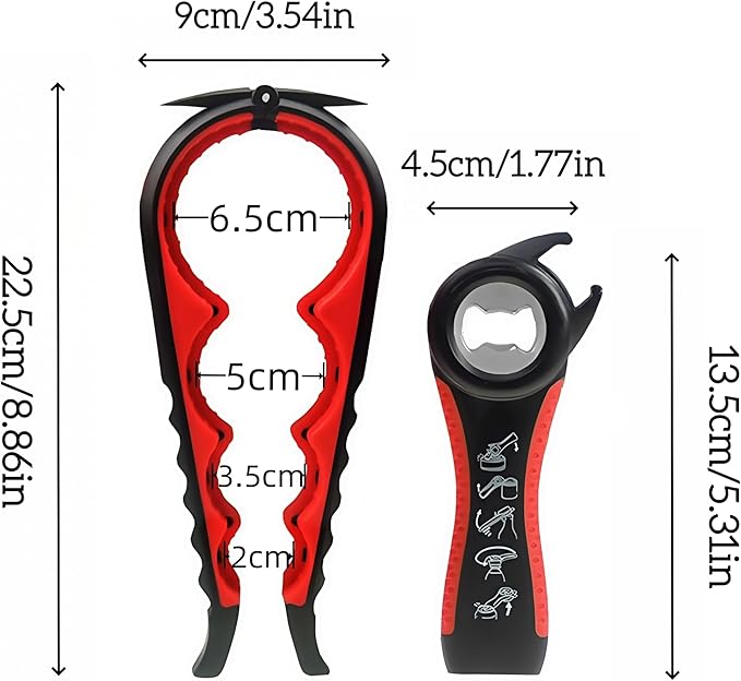 Jar Opener for Weak Hands, Seniors with Arthritis, 5-in-1 Jar & Bottle Opener Easy Grip - Non-Slip Silicone Gripper Pad, Easy Open Can/Lid Opener Set Black Red