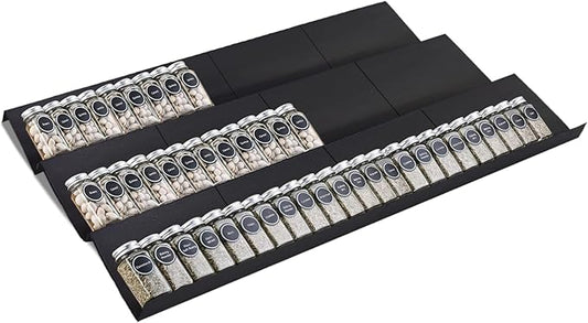 Expandable Spice Drawer Rack Organizer Insert for Kitchen Cabinet - Multi Tier Adjustable Spice Storage Shelf for Seasoning and Jar, Pack of 12