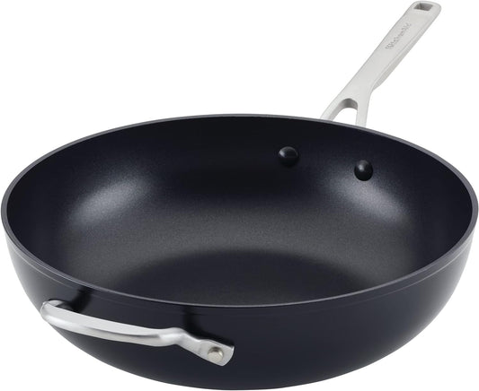 KitchenAid Hard Anodized Induction Nonstick Stir Fry Pan/Wok with Helper Handle, 12.25 Inch, Matte Black