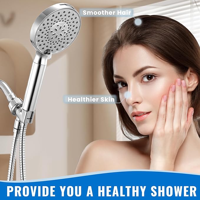 Ryamen Filtered Shower Head with Handheld, High Pressure 9-Spray Modes Detachable Shower Head with Filter for Hard Water-Remove Chlorine & Impurities, Improve Skin & Hair Health, Chrome