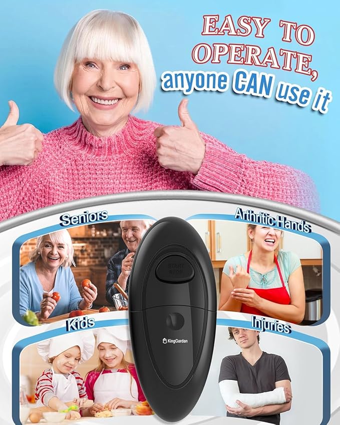 Effortless One-Touch Electric Can Opener, Safety Automatic Can Opener with Smooth Edge Fits All Cans Sizes, Battery operated Can Opener for Seniors with Weak Hands,Arthritis (Black)