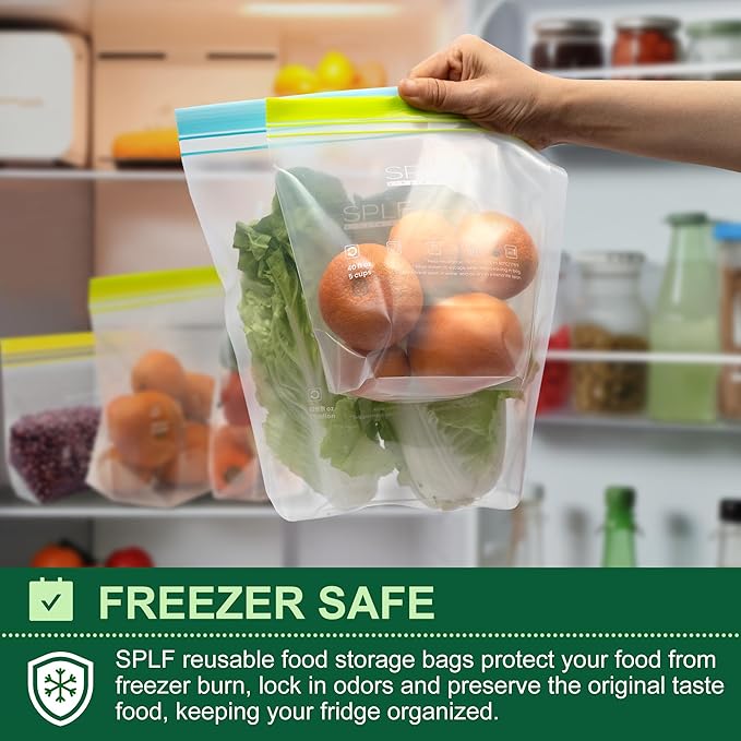 SPLF 12 Pack Reusable Sandwich Bags Dishwasher Microwave Safe, BPA Free Extra Thick Leakproof Reusable Food Storage Bags, Silicone Free Containers for Meal Prep, Fridge Kitchen Organization