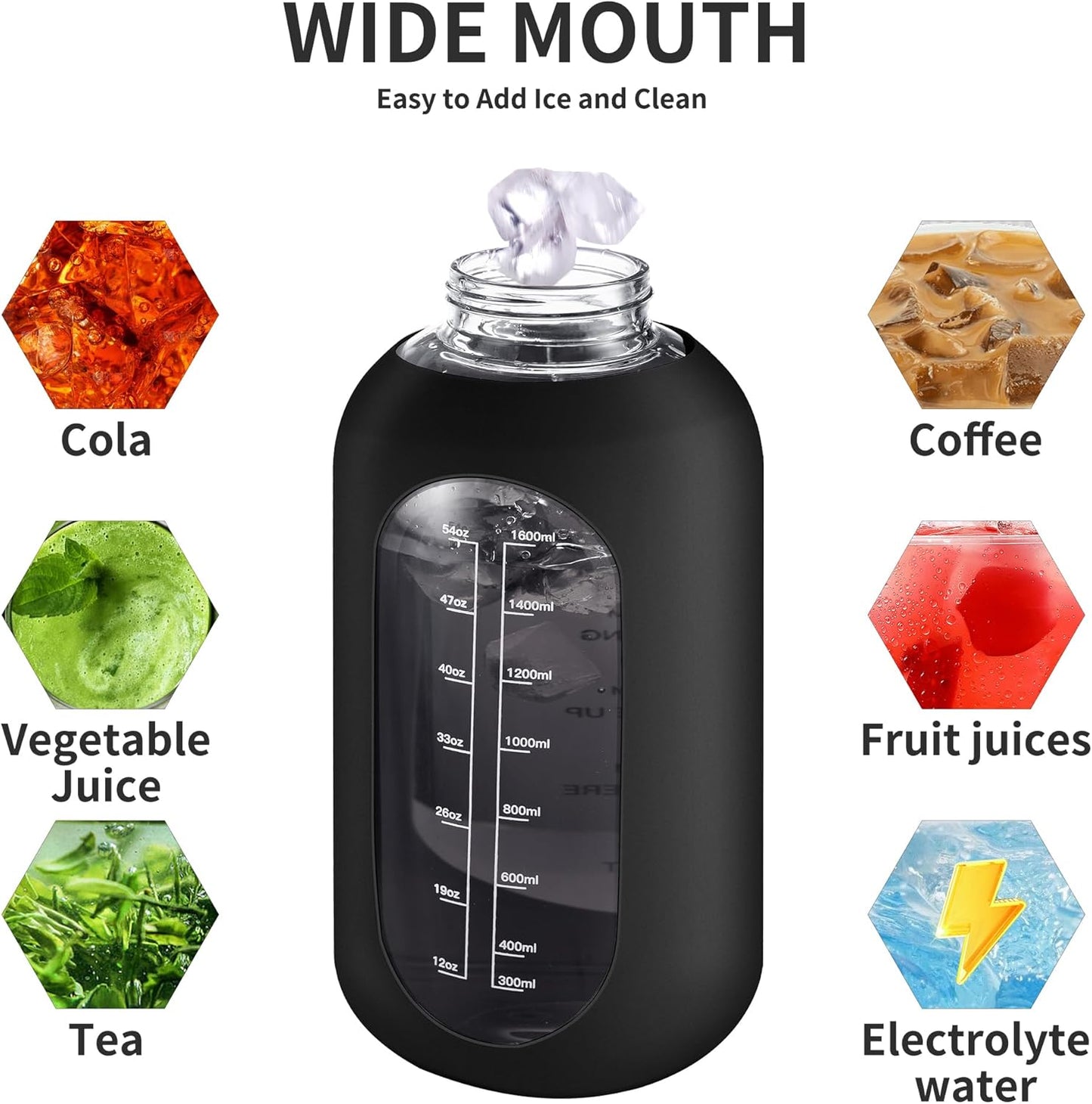 CIVAGO 32 oz Glass Water Bottle with Straw and Handle, Large Sports Motivational Water Bottle Flask with Time Marker and 2 Lids, Leakproof Water Jug Canteen with Silicone Sleeve for Gym,Apricot