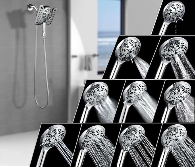 1.8 GPM Shower Head with Handheld: 2-in-1 High Pressure Shower Heads with Handheld Spray Combo 7.5" Rain Shower and 10 Spray Settings Handheld Shower Head, Detachable Showerhead with Hose