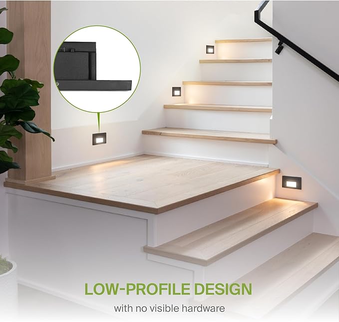 ASD LED Recessed Step Light Fixture, Outdoor & Indoor Stair Tread Lighting | 3CCT, Dimmable, Waterproof, ETL Listed | 3W 120LM 3000K-5000K 120V | Staircase Hardwired Illumination | Black, 4 Pack