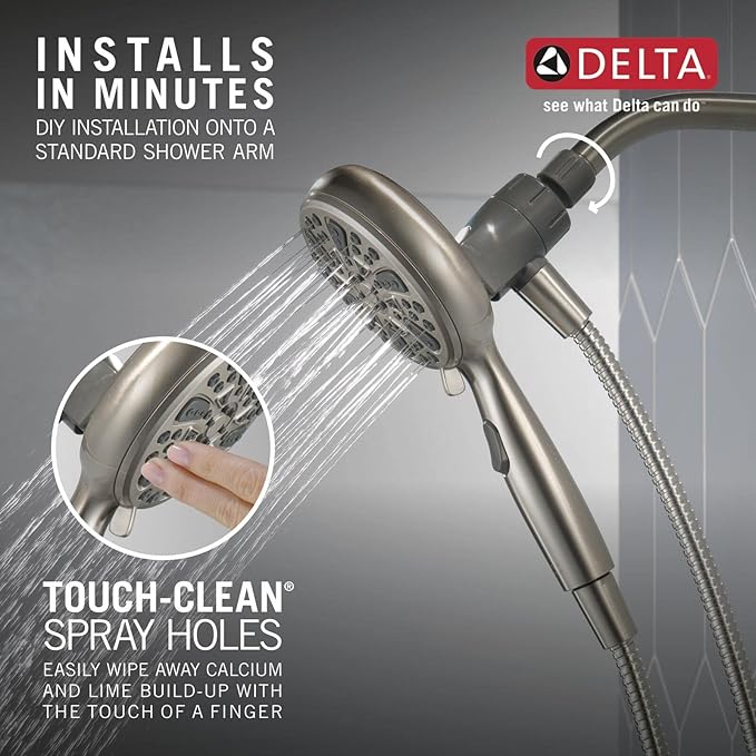 Delta Faucet 6-Spray SureDock Magnetic Shower Head with Handheld Spray, Brushed Nickel Shower Head with Hose, Showerheads & Handheld Showers, MagnaTite Docking, Stainless 75609SN