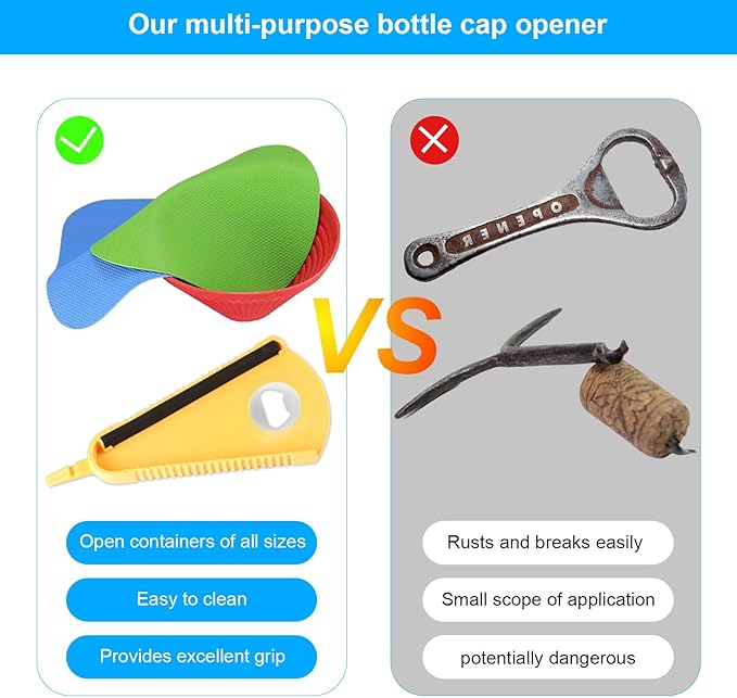 3 Rubber Jar Opener Grippers & 1 Lid Jar Opener for Seniors with Arthritis, Jar Opener Gripper Pads, Rubber Jar Grippers for Opening Jars and Bottles, Multi Purpose Bottle Lid Openers for Weak Hands