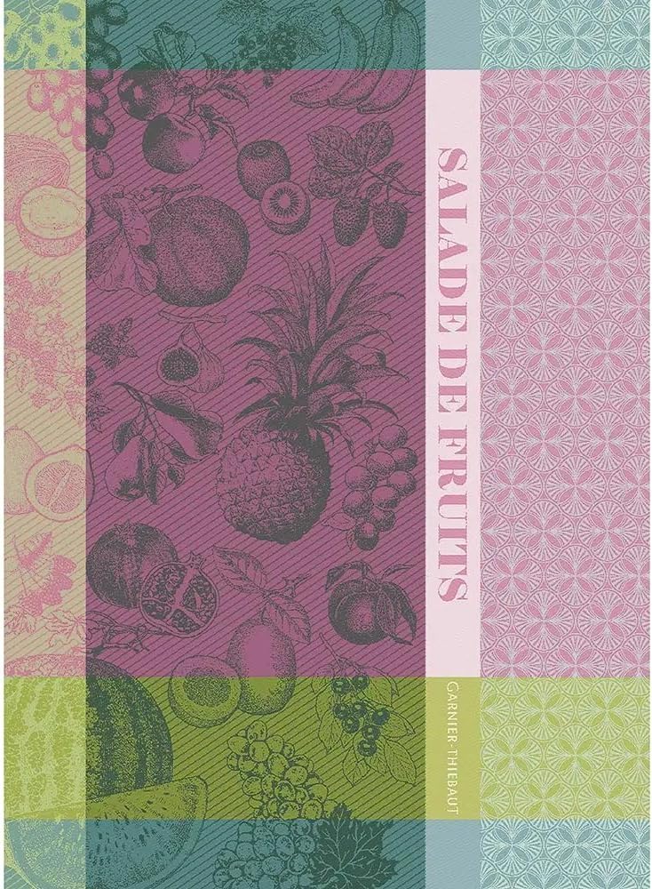 Garnier Thiebaut Salade De Fruits Fuchsia (Fuchsia Fruit Salad) French Kitchen Towel 22"x30", Cotton, Jacquard