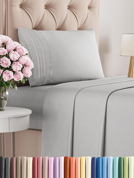 Twin XL Size 3 Piece Sheet Set - Comfy Breathable & Cooling Bed Sheets Set - Hotel Luxury Bedding for Women, Men, Kids, Teens, Boys & Girls - Deep Pockets, Soft, Wrinkle Free - Oeko-Tex - French Grey