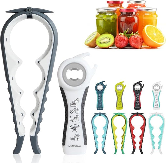 Jar Opener Bottle Opener for Weak Hands, 5-in-1 Multi-Function Can Opener Bottle Opener Kit with Silicone Handle, Easy to Use for Children, Elderly and Arthritis Sufferers (NEW White)