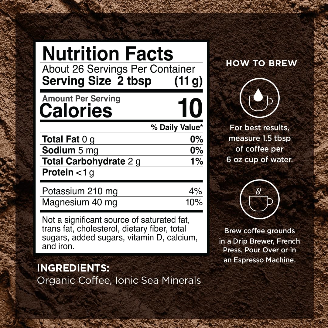 VitaCup Mineral Coffee with Trace Minerals, Hydrate, Replenish & Restore w/All Natural Sea Minerals, Electrolytes, Organic Coffee, Single Origin, Medium Dark Roast, Ground Coffee, 4 Bags 10oz Each