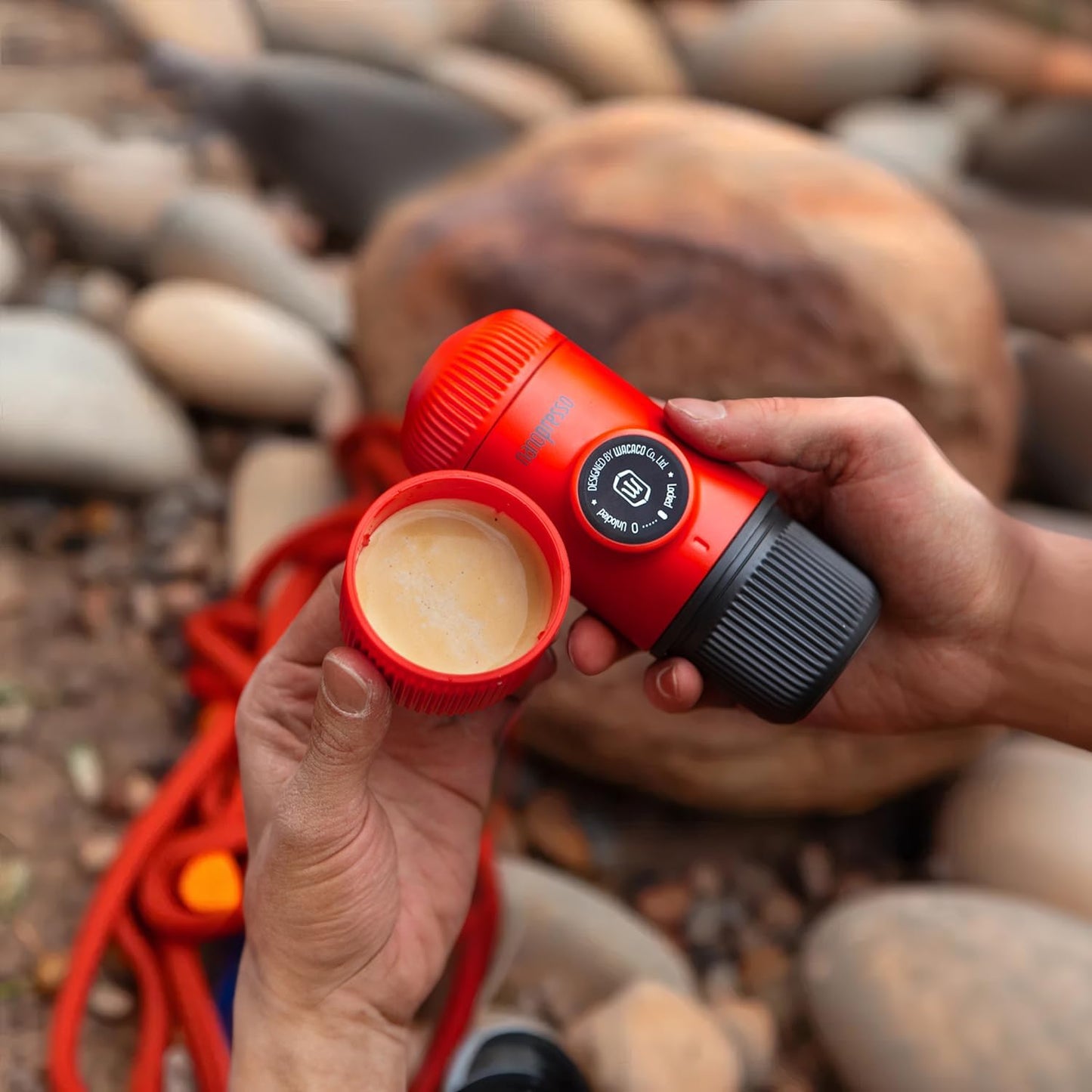 WACACO Nanopresso Portable Espresso Maker Bundled with Protective Case, Mini Travel Coffee Machine, Perfect for Camping, Travel Thanksgiving Christmas Coffee Present (Elements Lava Red)