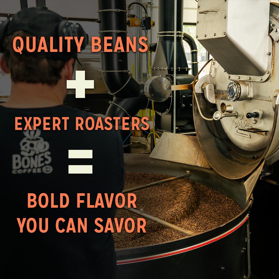 Bones Coffee Company White Russian, Cream and Cocktail Flavored Coffee, Medium Roast Low Acid Arabica Beans Compatible with Auto drip and French Press Coffee Maker, 12 Oz Whole Bean