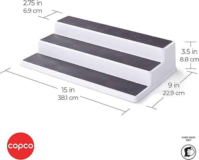 Copco 2555-0188 Non-Skid 3-Tier Spice Pantry Kitchen Cabinet Organizer, 15-Inch, White/Gray (Pack of 6)