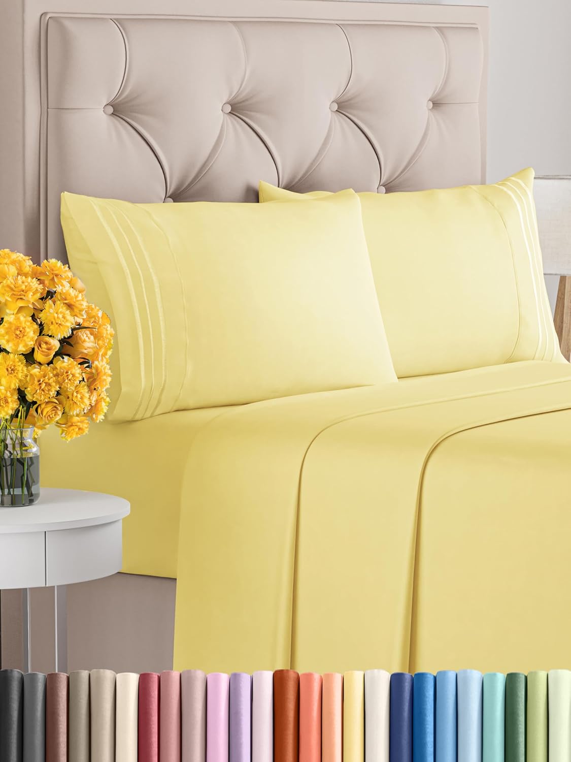 King Size 4 Piece Sheet Set - Comfy Breathable & Cooling Bed Sheets Set - Hotel Luxury Bedding for Women, Men, Kids, Teens, Boys & Girls - Deep Pockets, Ultra-Soft, Wrinkle Free - Oeko-Tex - Yellow