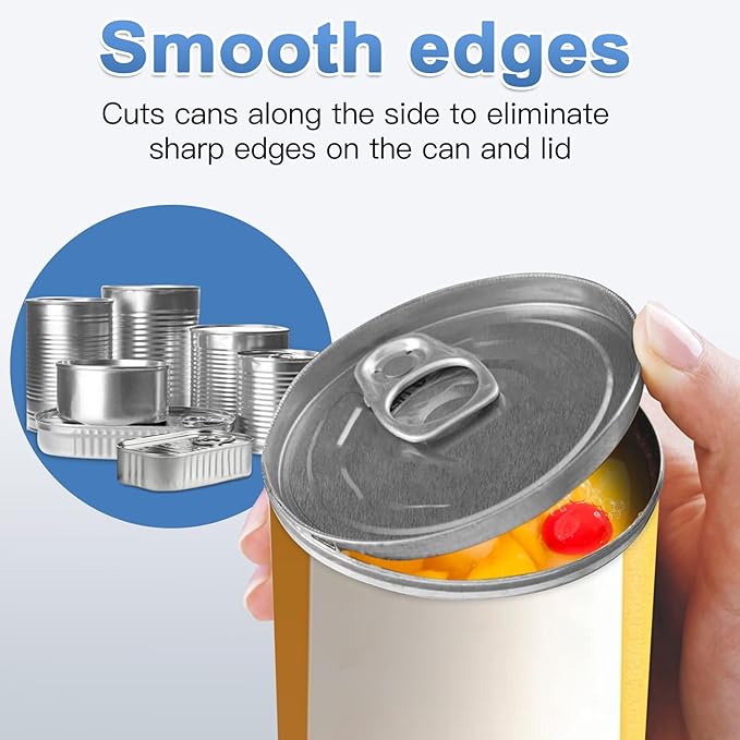 Battery Operated Electric Can Opener – Automatic, Hands-Free, Smooth Edge, One-Touch Jar Opener for All Can Shapes and Sizes, Portable and Safe Kitchen Gadget, Easy to Use for Seniors and Arthritis