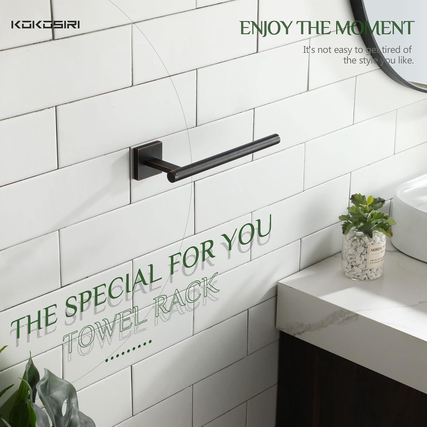 KOKOSIRI Bathroom Towel Bar Hand Towel Holders Wall Mount Screw in Toilet Washroom Rails Stainless Steel Bath Accessories Oil Rubbed Bronze 2 Pack, B3008ORB-P2