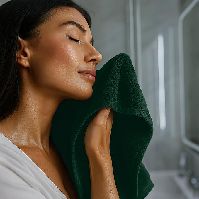 RIVERSIDE 24 Pack Washcloths Set - 100% Cotton [12x12 Inches] - Soft, Quick-Dry & Highly Absorbent Face Towels - Perfect for Bathroom, Gym, Hotel, Spa & Travel - Hunter Green