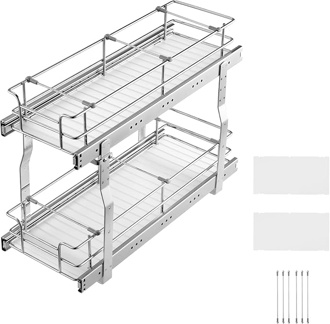 VEVOR Pull Out Cabinet Organizer, 8.5"W x 21"D Heavy Duty Slide Out Pantry Shelves, Chrome-Plated Steel Roll Out Drawers, Sliding Drawer Storage for Home, Inside Kitchen Cabinet, Bathroom, Under Sink