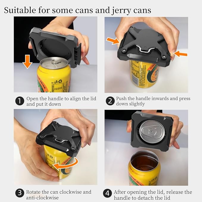 CHICIRIS Soda Can Opener, Beer Can Opener, Can Opener Manual, 2 in 1 Portable, Can Cut Opener, Press and Rotate Design, for Cocktail, Beer, Soda Beverages (Black)