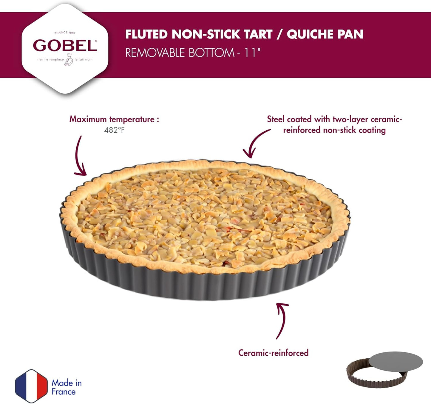 GOBEL - Non-Stick Round Fluted Tart Mold / Quiche Pan with Removable Bottom - 11"