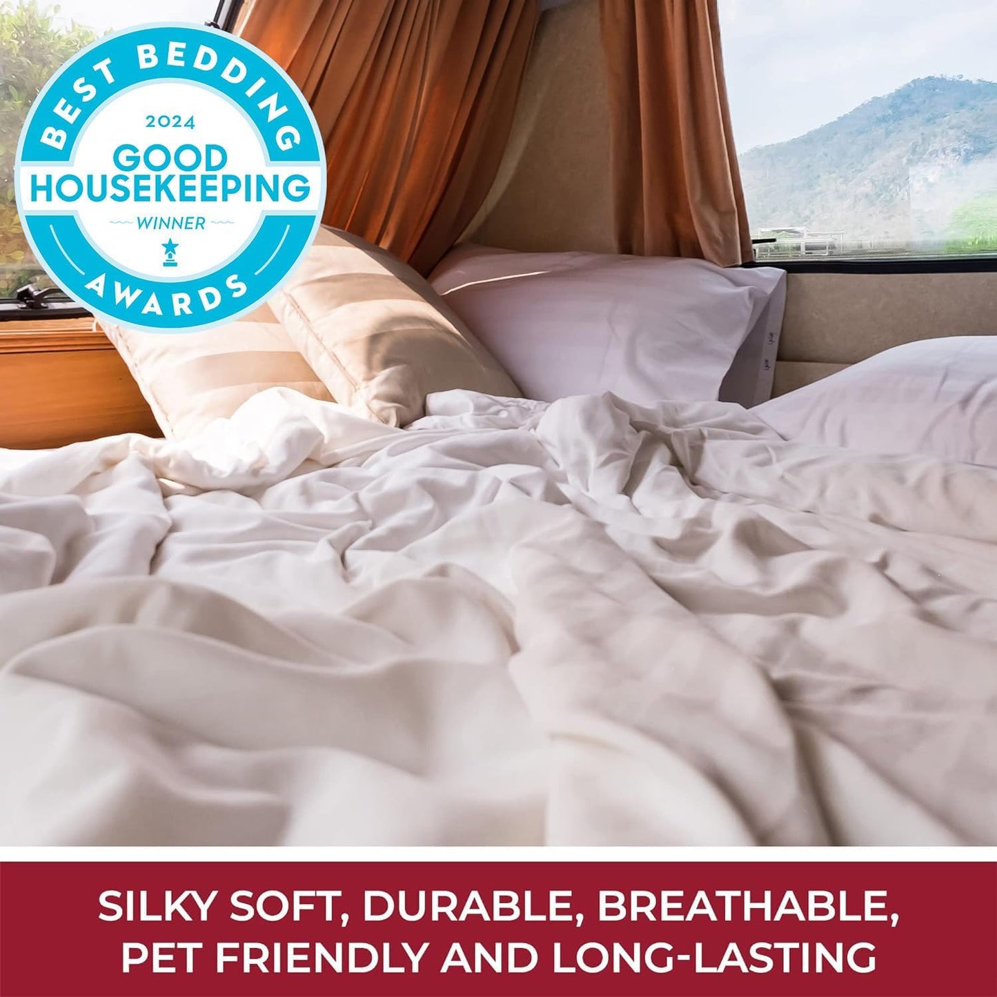 Mellanni RV Short Queen Sheets - 4 PC Iconic Collection Bedding - Hotel Luxury, Extra Soft, Cooling Bed Sheets - Deep Pocket up to 10 inch (RV/Short Queen, Brick Red)