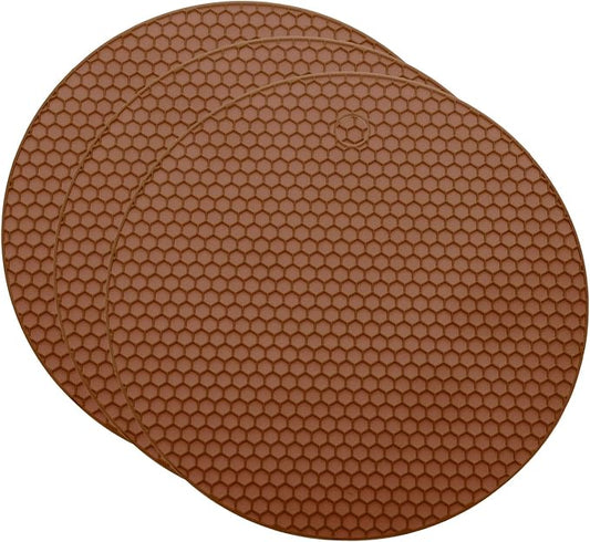 uxcell 3pcs Silicone Jar Opener Pads, 17.5cm/7" Texture Can Opener Multipurpose Round Bottle Lid Opener Non-Slip Coasters for Weak Hands Seniors Children, Brown