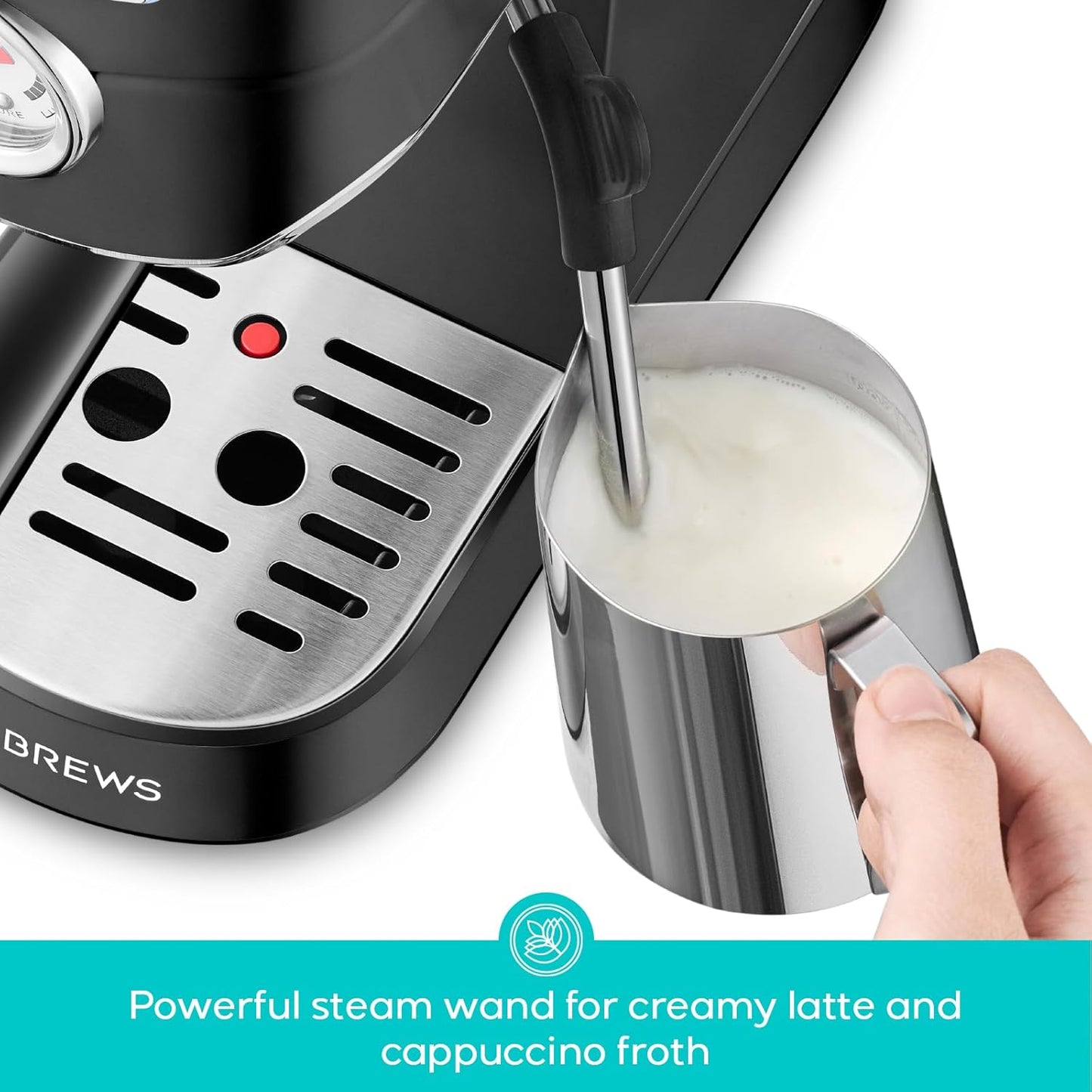 CASABREWS CM5418 Espresso Machine 20 Bar, Stainless Steel Espresso Maker with Milk Frother Steam Wand, Compact Cappuccino Machine for Home, Espresso Coffee Machine with Removable Water Tank, Black