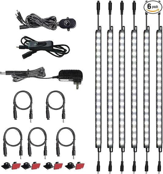 LED Safe Lights Motion Activated, (6) 12" Linkable Light Bars + Motion Sensor + Rocker Switch + UL Power Adapter Cabinet Lighting for Gun Safe, Locker, Closet, 6000K White