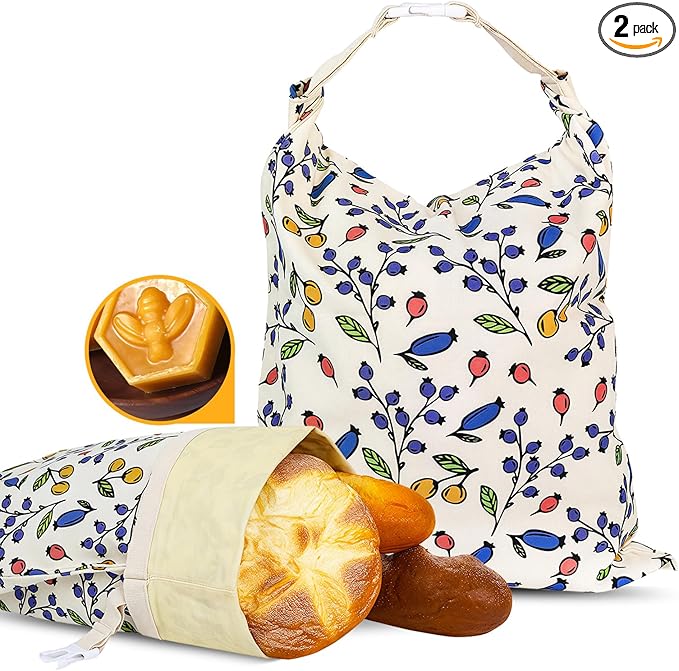 2 Packs Large Cotton Beeswax Bread Bags - 17x13 Inch Reusable Bread Storage Bags,for for Homemade Bread Home Cooks storage Easy Clean(Berry)
