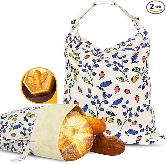 2 Packs Large Cotton Beeswax Bread Bags - 17x13 Inch Reusable Bread Storage Bags,for for Homemade Bread Home Cooks storage Easy Clean(Berry)