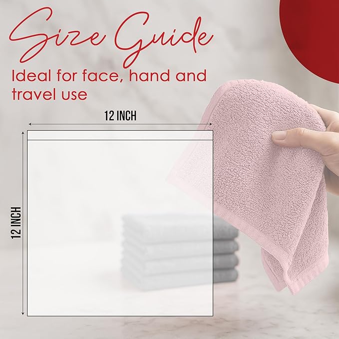 RIVERSIDE 24 Pack Washcloths Set - 100% Cotton [12x12 Inches] - Soft, Quick-Dry & Highly Absorbent Face Towels - Perfect for Bathroom, Gym, Hotel, Spa & Travel - Dusty Rose