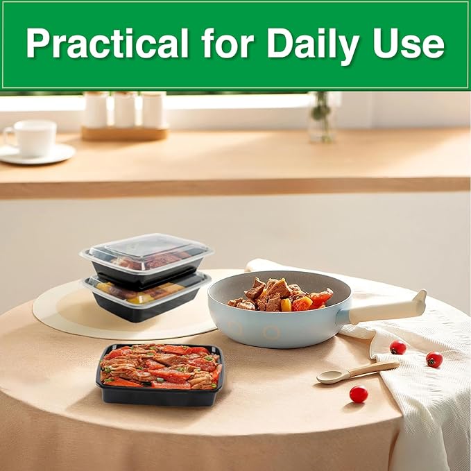 Meal Prep Containers Reusable 50 Pack-34 oz Food Storage Containers with Lids To Go Food Containers Takeout, Microwave Dishwasher Freezer Safe, Stackable, BPA Free, Plastic (Black)