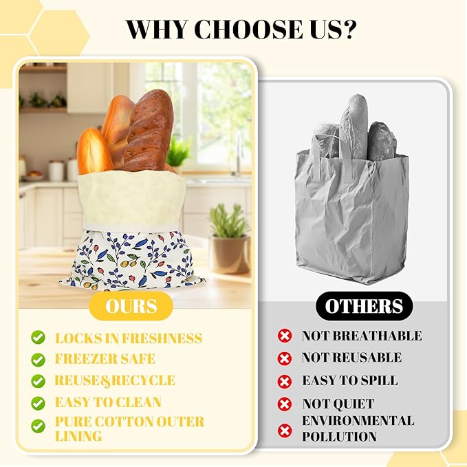 2 Packs Large Cotton Beeswax Bread Bags - 17x13 Inch Reusable Bread Storage Bags,for for Homemade Bread Home Cooks storage Easy Clean(Berry)