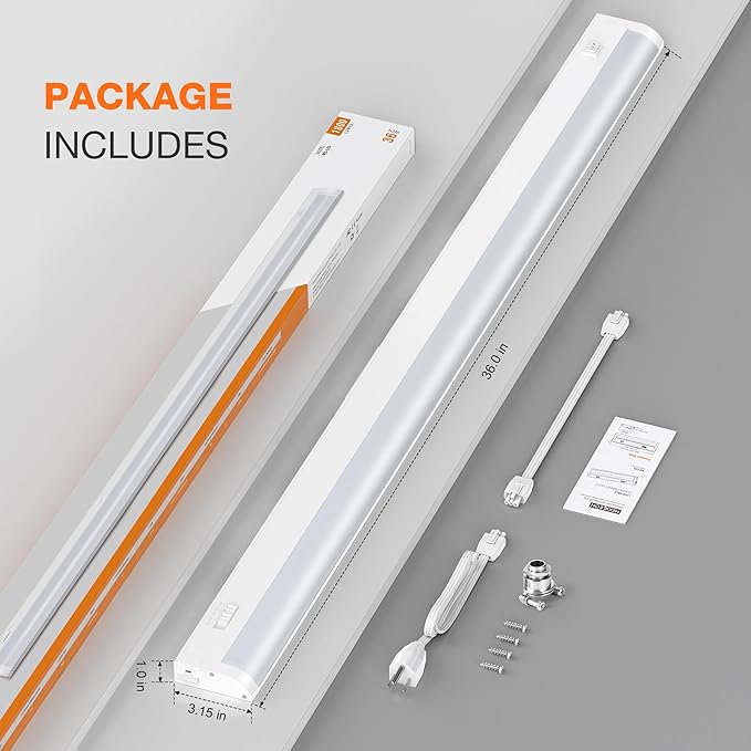 36inch Linkable Under Cabinet Lighting Hardwired Plug-in, Wired led Under Cabinet Lights with 5 CCT (2700/3000/3500/4000/5000) & Dimmable, Under Counter Lights for Kitchen, 18W, 1800LM, 1 Pack
