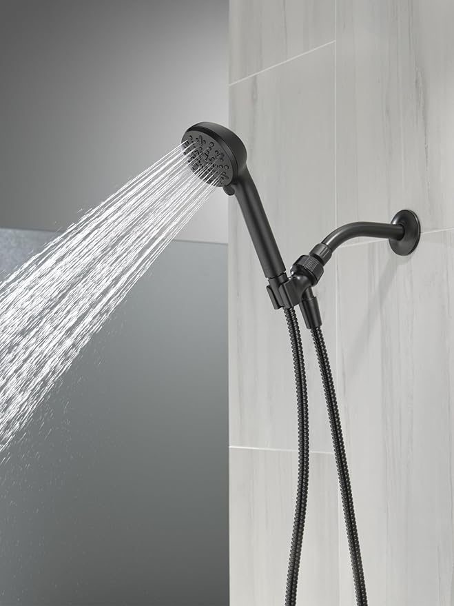 Delta Faucet 4-Spray Handheld Shower Head, Black Shower Head with Hose, Showerheads & Handheld Showers, Handheld Shower Heads, Detachable Shower Head, Hand Shower 2.5 GPM, Matte Black 75413DBL