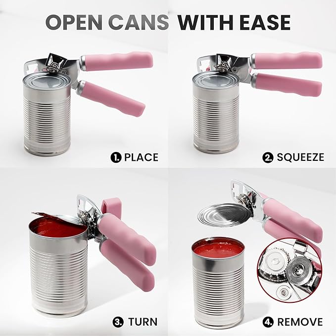 Zulay Kitchen Heavy Duty Stainless Steel Can Opener Manual with Bottle Opener - Rust Proof Manual Can Opener With Turn Knob & Soft Grip Handles