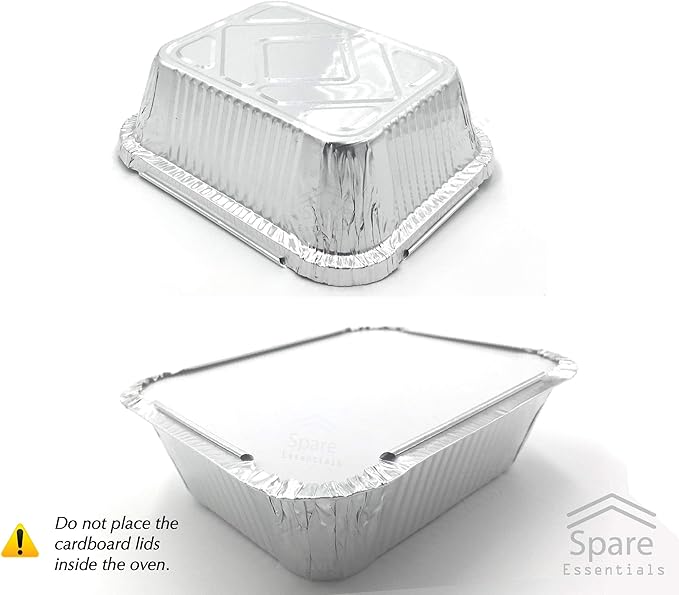 Spare Essentials 55 Pack - Small Foil Pans with Lids - Aluminum To Go Food Containers with Lids - 1lb Mini Aluminum Pans - Freezer Safe Foil Take out Trays - Heat proof Aluminum Meal Prep Containers