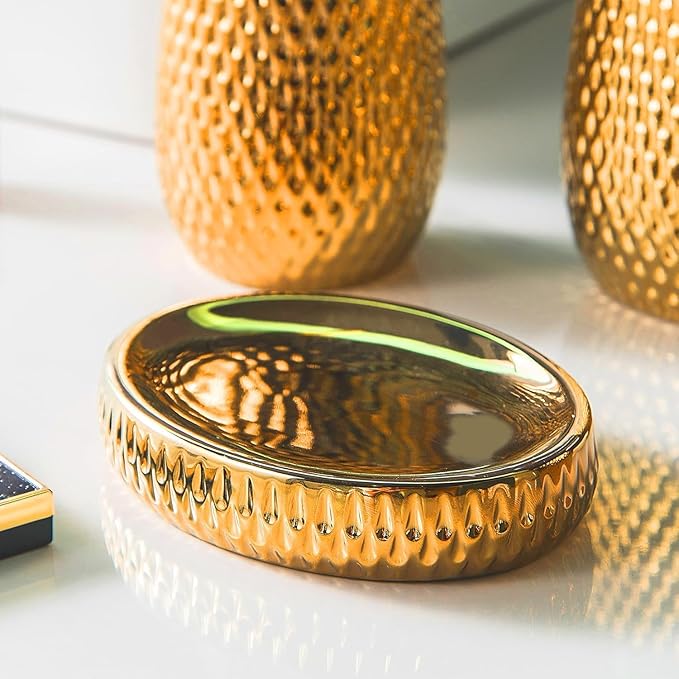 Soap Dish - Gold Soap Tray Holder Container Box, Bathroom Vanity Organizer, Ceramic Soap Holder for Bathroom Vanity Shower Sink Counter Kitchen Countertop-Home Decor