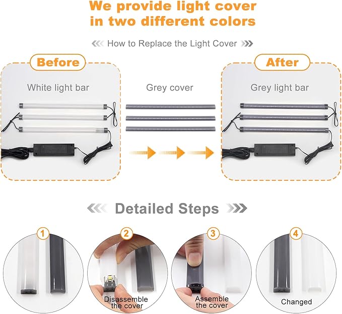 VST Hand Wave Activated Under Cabinet Lights Plug in, Closet Lights, Stepless Dimming Lighting for Kitchen Shelf Cupboard Closet Workbench (12inch 3Pack 4000K)