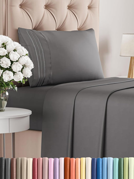 Twin XL Size 3 Piece Sheet Set - Comfy Breathable & Cooling Bed Sheets Set - Hotel Luxury Bedding for Women, Men, Kids, Teens, Boys & Girls - Deep Pockets, Soft, Wrinkle Free - Oeko-Tex - Dark Grey