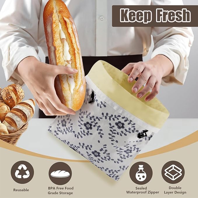 Reusable Bread Bags 2-Pack, Cotton Mesh Bags for Homemade Bread, Produce, Groceries, Freezer Storage, Washable & Durable Food Storage Pouches