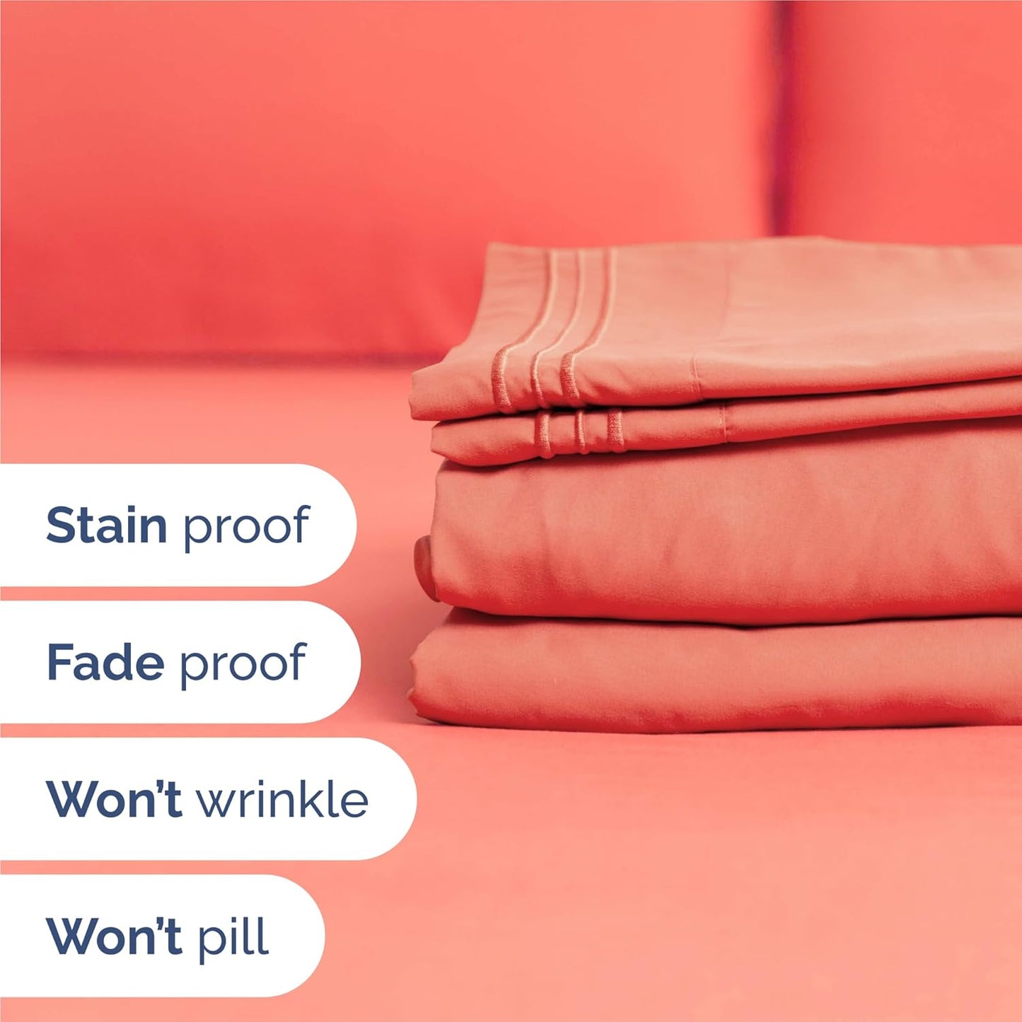 Split King Size 5 Piece Sheet Set - Comfy Breathable & Cooling Bed Sheets Set - Hotel Luxury Bedding for Women, Men, Kids, Teens, Boys & Girls - Deep Pockets, Soft and Wrinkle Free - Oeko-Tex - Coral